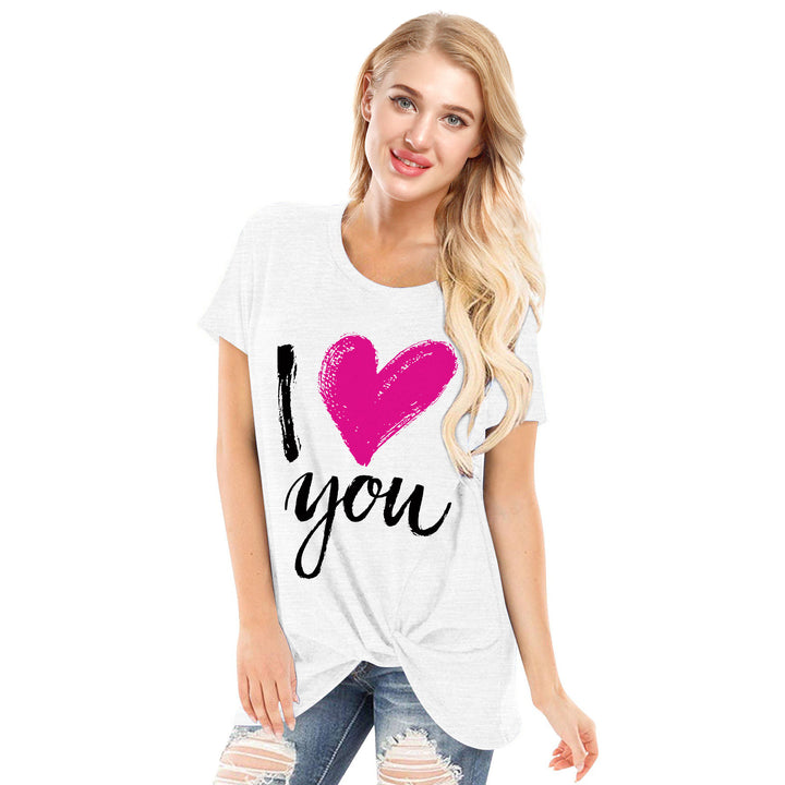 Women's Casual Loose and Comfortable " I love you "  Kink T-shirt - mihoodie