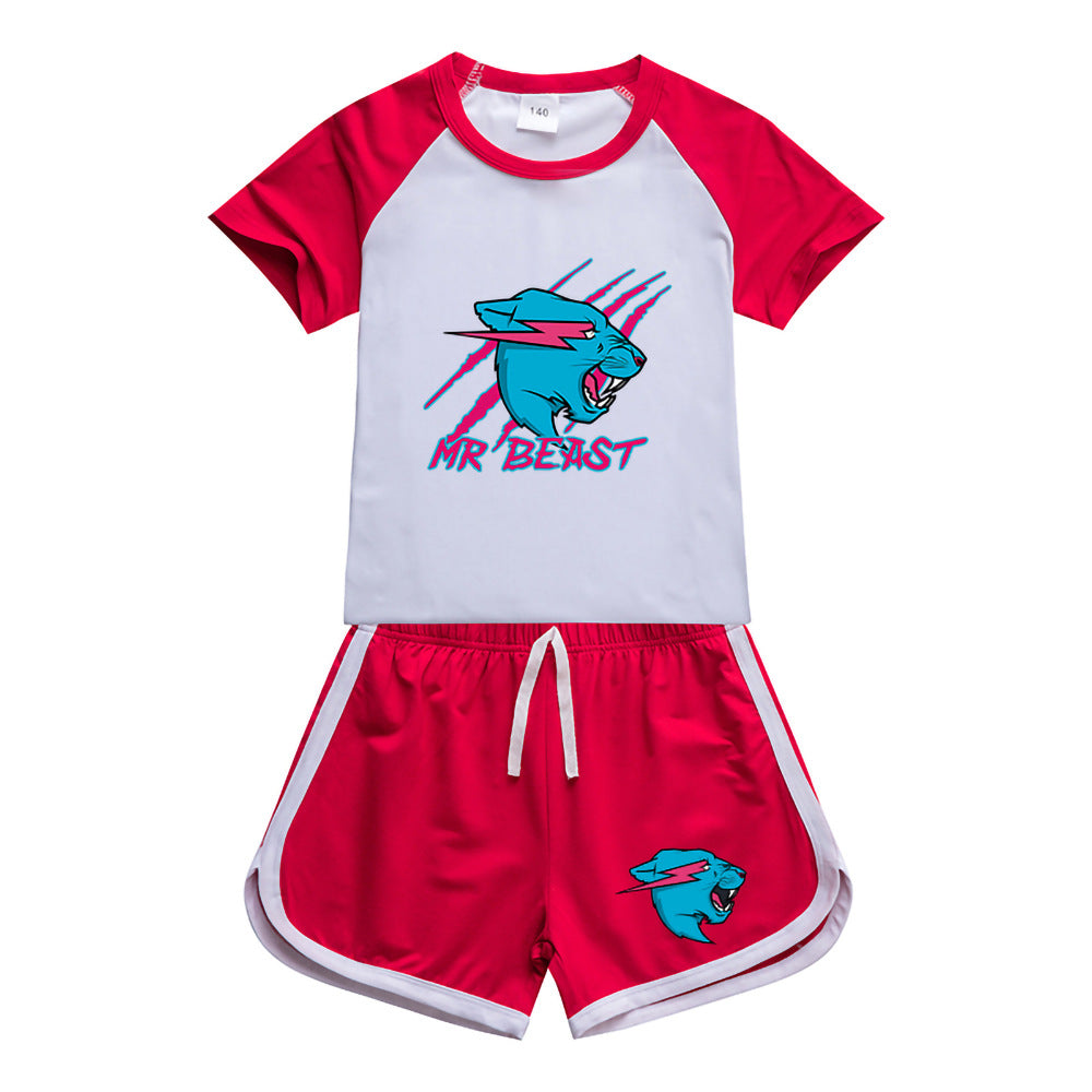 Kids Mr Beast Lightning Cat Sportswear Outfits T-Shirt Shorts Sets - mihoodie