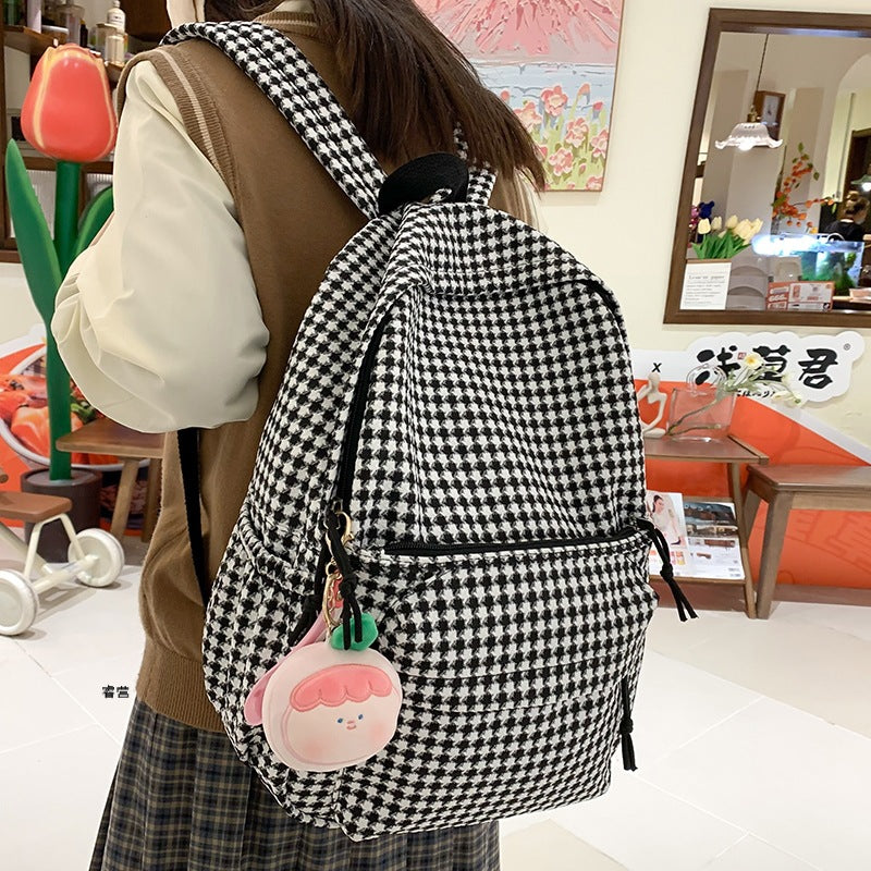 Houndstooth Pattern Backpack Girls School bag - mihoodie