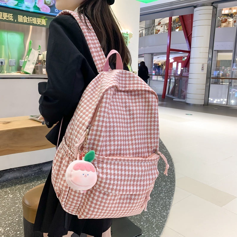 Houndstooth Pattern Backpack Girls School bag - mihoodie