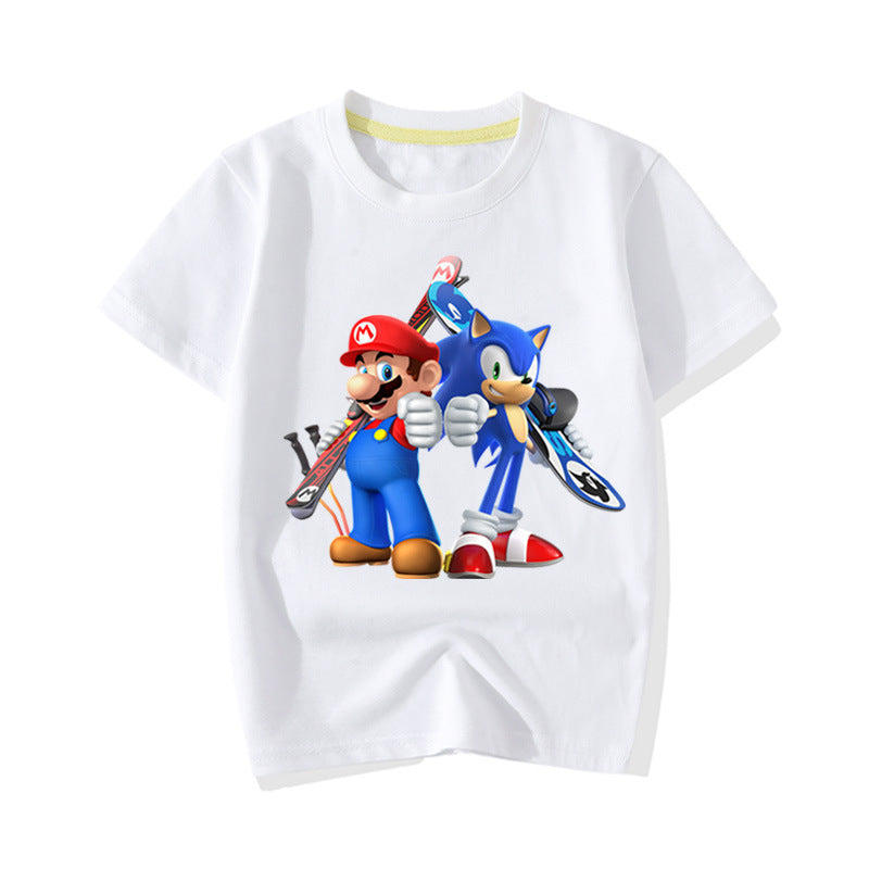 Kids Sonic The Hedgehog Mario Cotton T-shirt - mihoodie