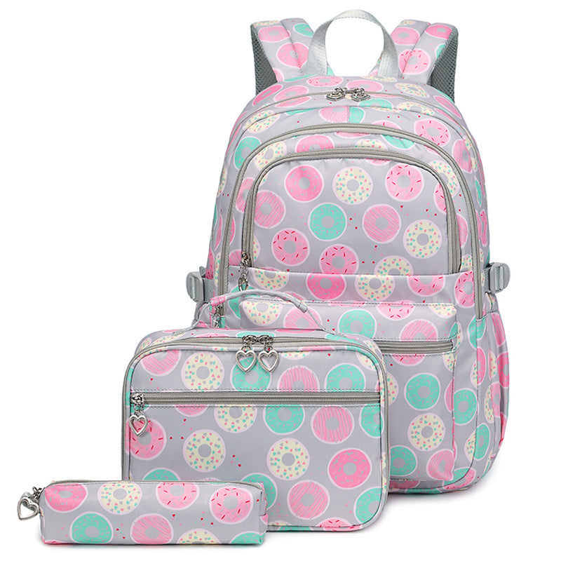 Doughnut Girls' Backpack for Primary School Cute Printing Durable Bookbag with Lunch Box Pencil Case Top Level - mihoodie