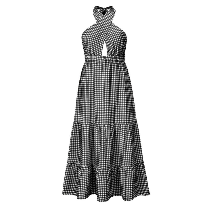Summer Open Back Waist Slim Dress Temperament Checkerboard Plaid Dress - mihoodie