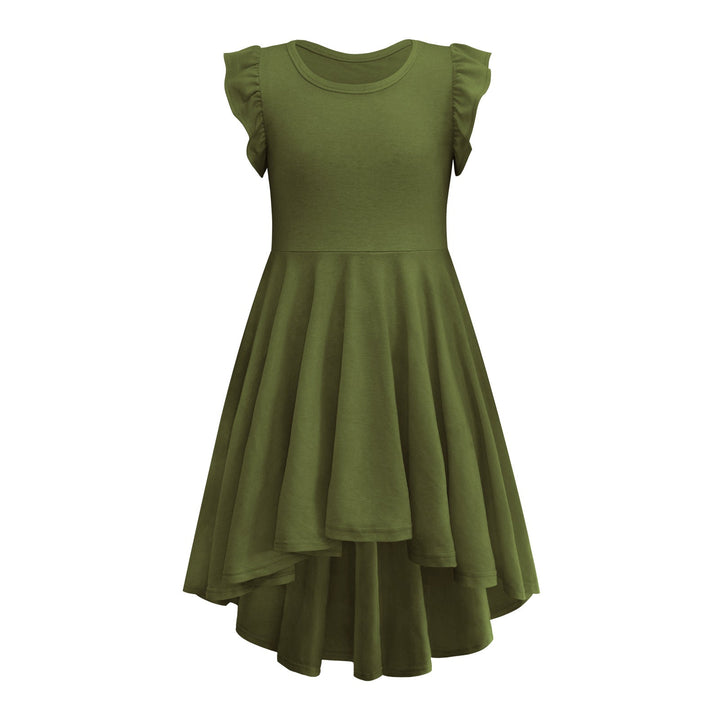 Girls' Dress Solid Color Lotus Leaf Sleeve Dress - mihoodie
