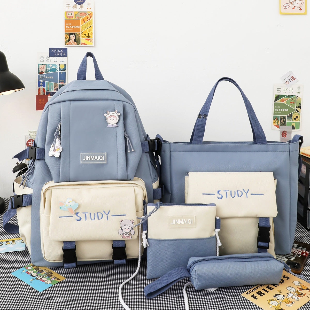 4pcs Girls Study School Bag set Women Backpack Student Bookbag Waterproof Anti-theft - mihoodie