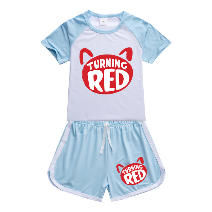 Kids Turning Red Sportswear Outfits T-Shirt Shorts Sets - mihoodie