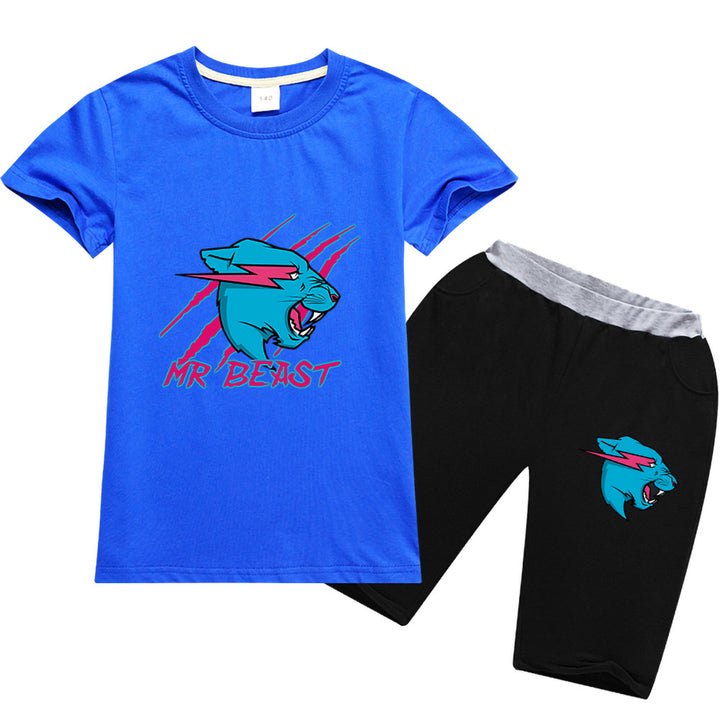Kids Mr Beast Lightning Cat T-shirt and Shorts 2pcs - mihoodie
