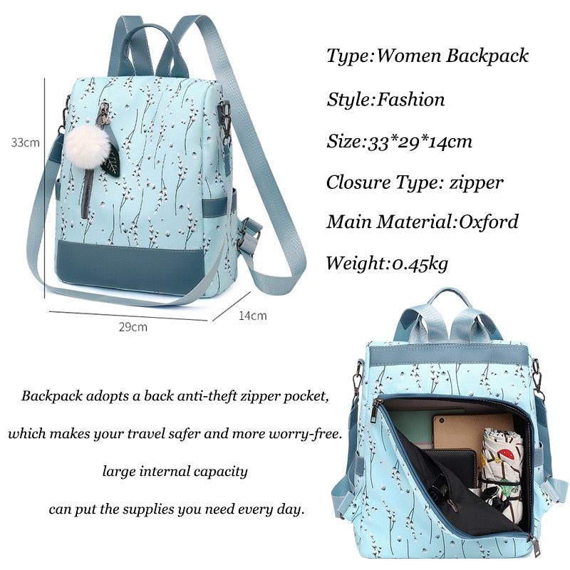 Jsvery Mother Day Gifts 2022 Fashion Flower Print Women Backpack Female Anti-theft Backpacks Casual Ladies School Bag High Quality Large Capacity Backpack - mihoodie