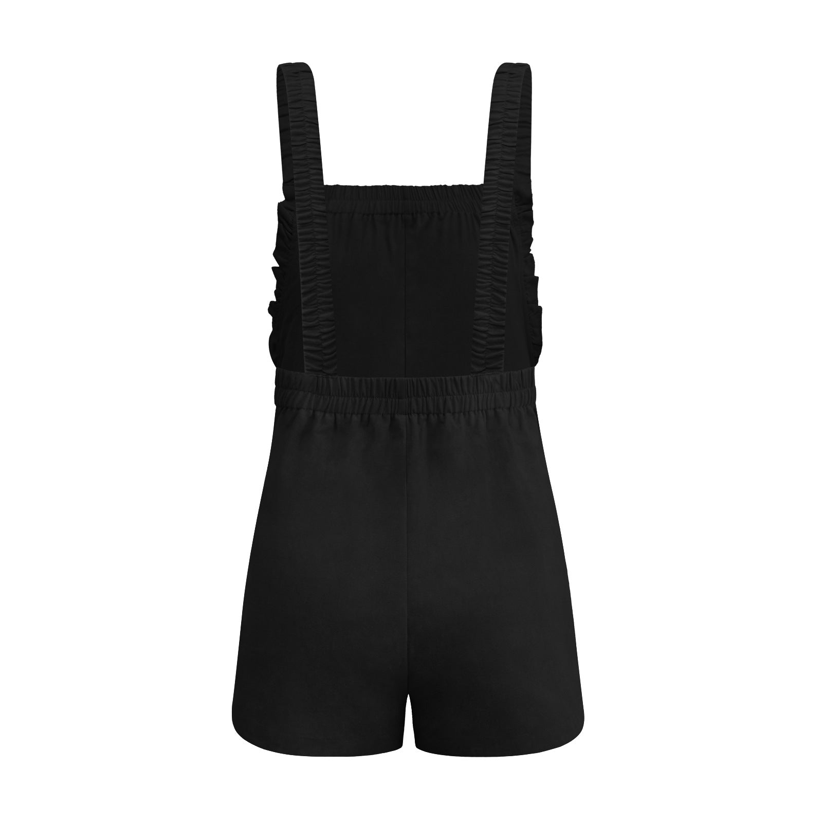Solid Color Ruffled Backless Pocket Jumpsuit - mihoodie