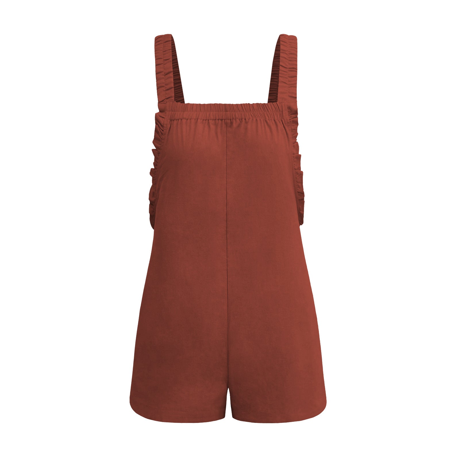 Solid Color Ruffled Backless Pocket Jumpsuit - mihoodie