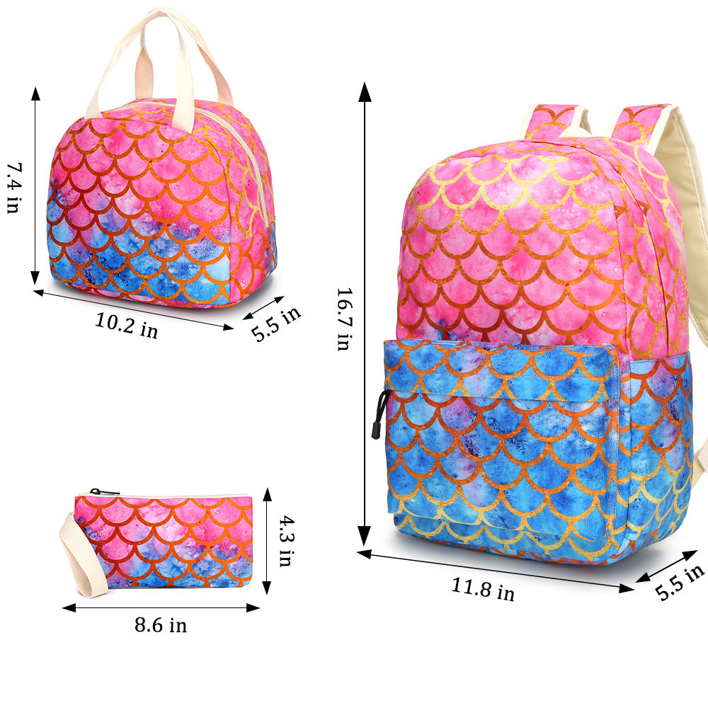 Mermaid Elementary School Backpack Set for Girls Cute Bookbag with Lunch Bag Pencil Case - mihoodie
