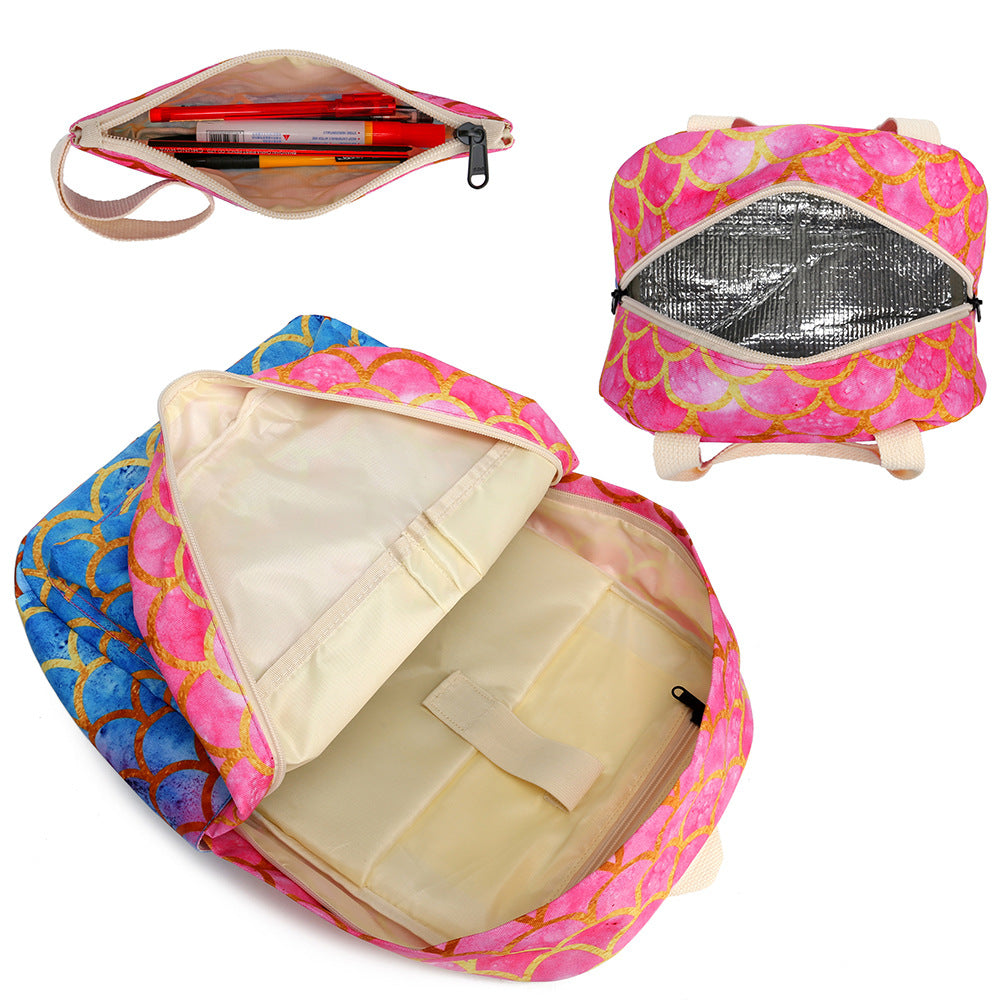 Mermaid Elementary School Backpack Set for Girls Cute Bookbag with Lunch Bag Pencil Case - mihoodie