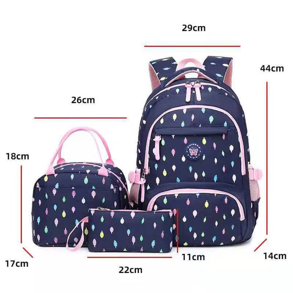 Durable 3 Pieces Backpack Set for Teen Girls Cute Printing Bookbag with Lunch Box Lightweight Waterproof Schoolbag - mihoodie