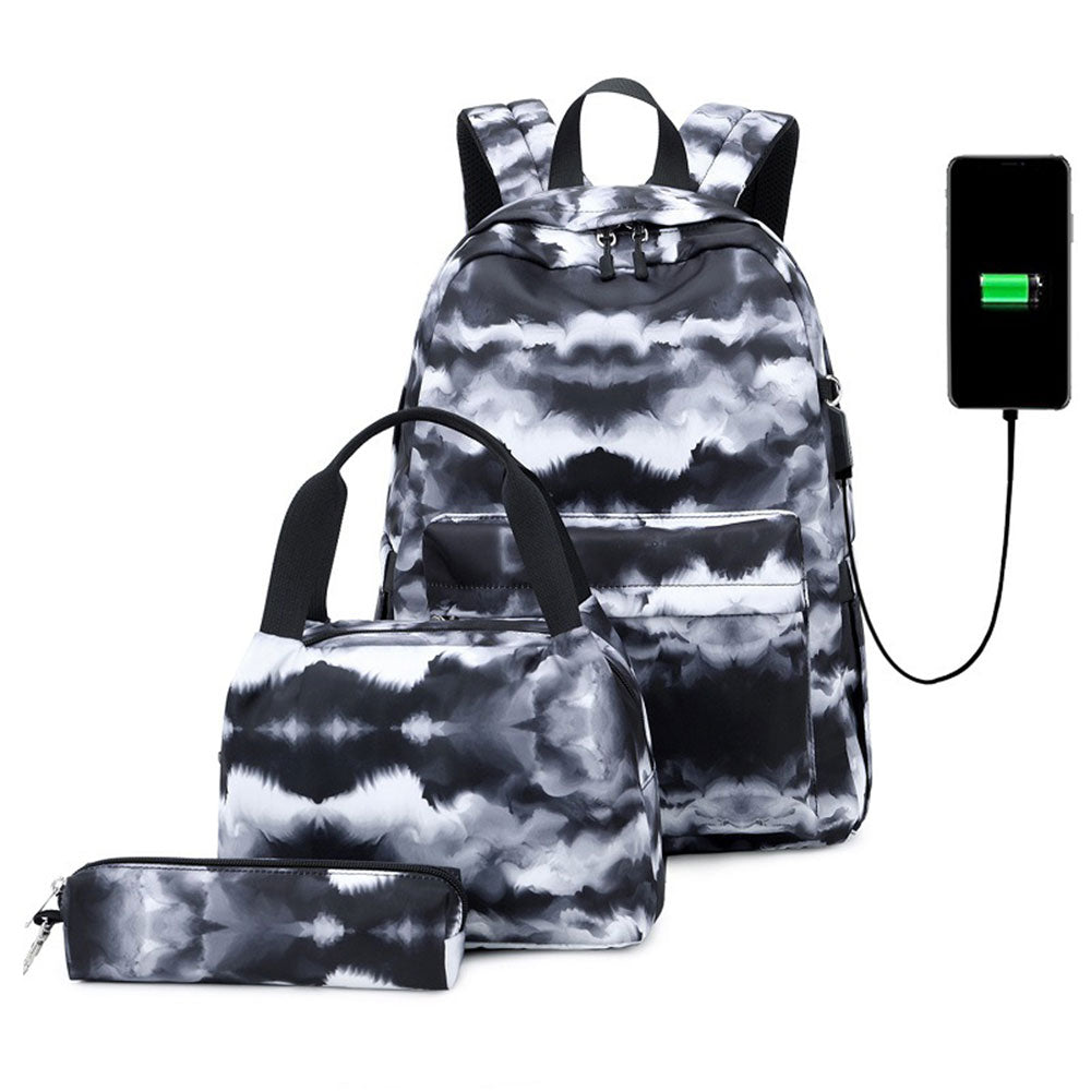 Fashion Printing Backpack with USB Charger Girls School Bookbag for Middle School High School Pink/Black/Blue - mihoodie