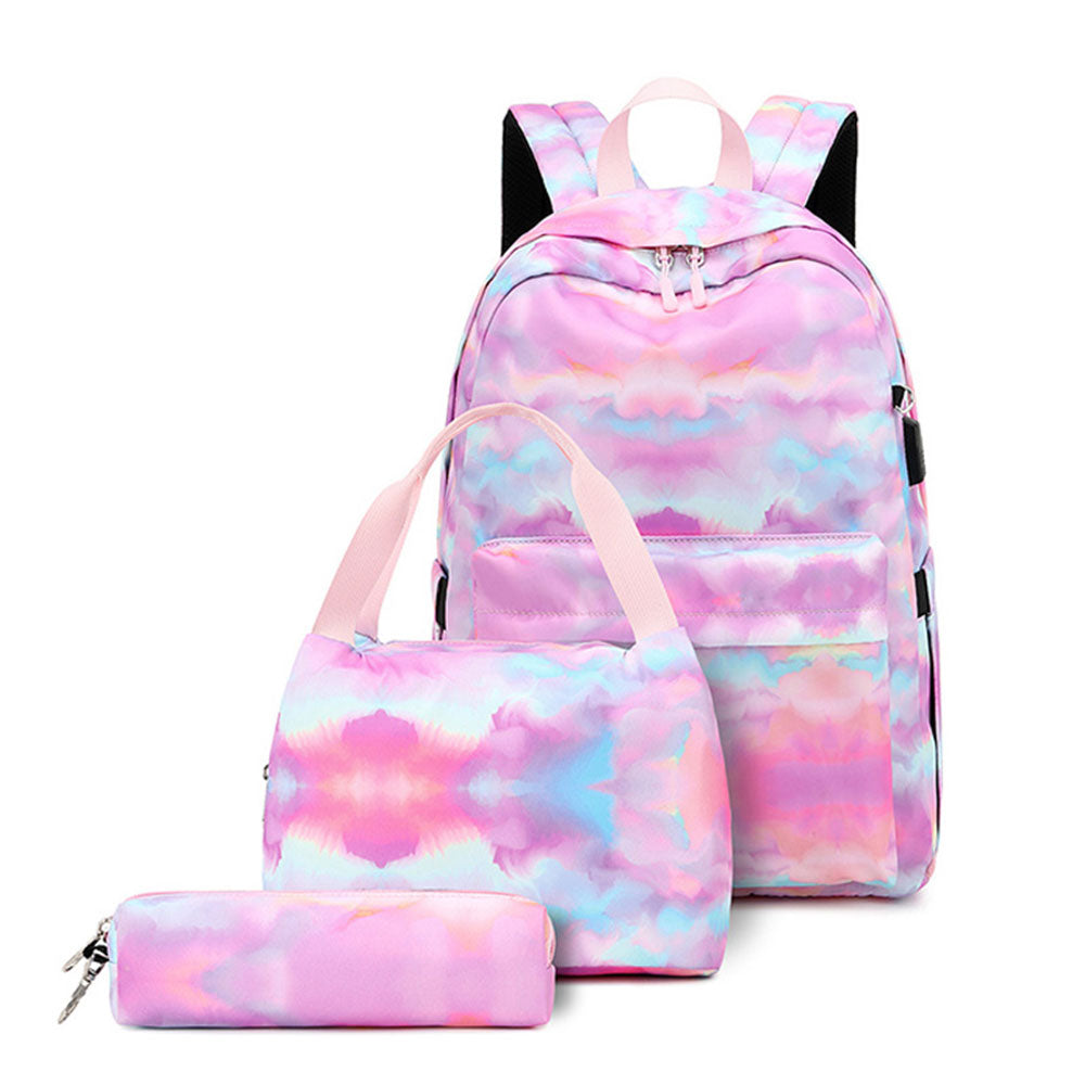 Fashion Printing Backpack with USB Charger Girls School Bookbag for Middle School High School Pink/Black/Blue - mihoodie
