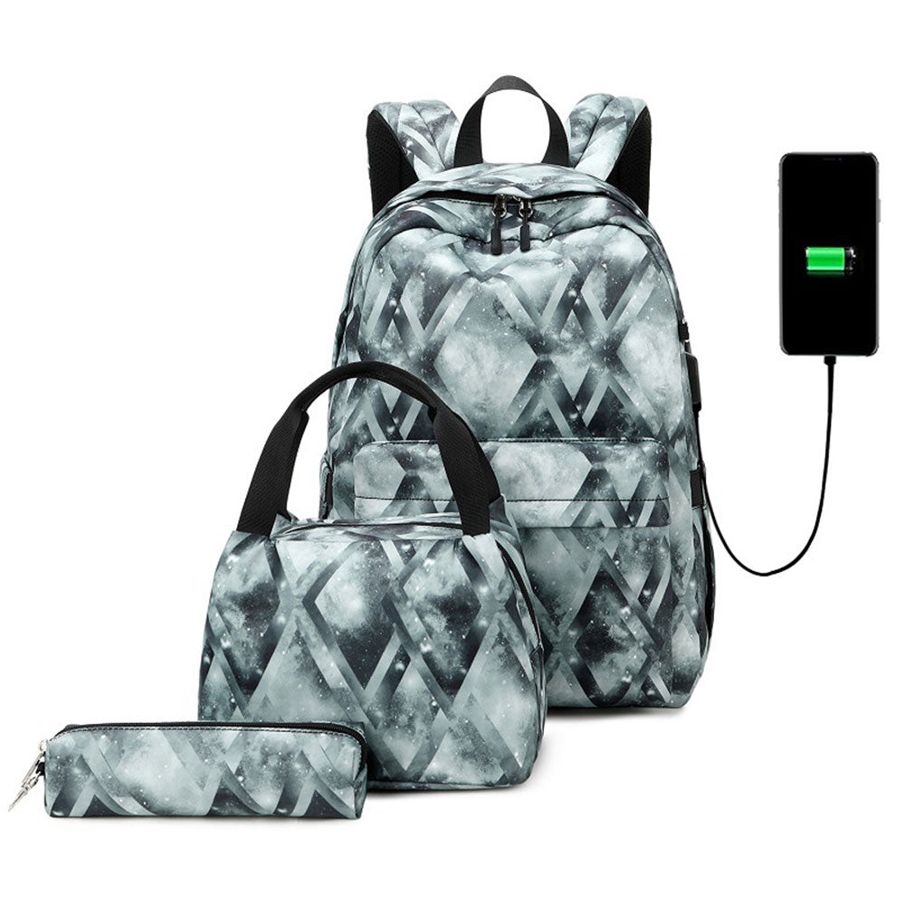 Fun Printing USB Backpack Set for Girls Cute Lightweight Bookbag Fits 14" Laptop Top Level - mihoodie