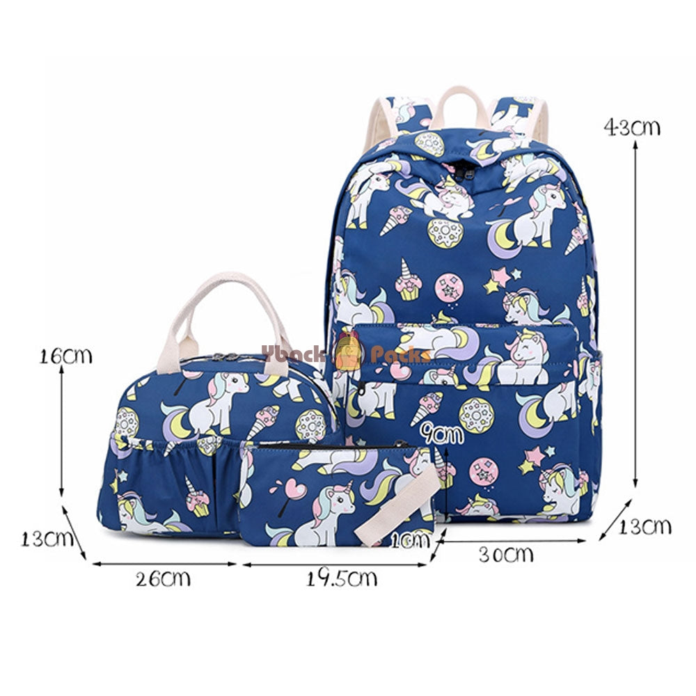 Teen Cartoon Unicorn Backpack Set Fits 14 Inches Laptop Bag with Lunch Bag College Bag - mihoodie