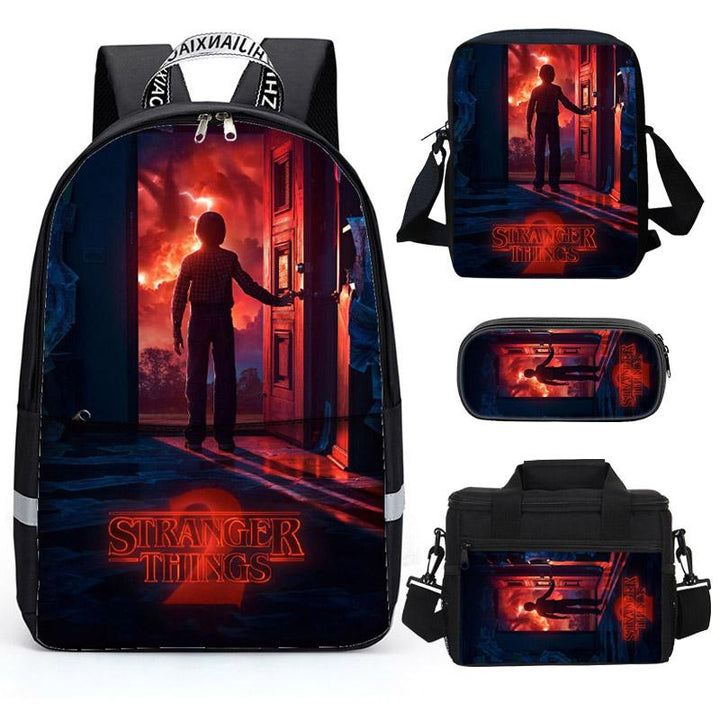 Casual Stylish 3D Stranger things Print School Backpack For Boys Girls Students 4PCS - mihoodie