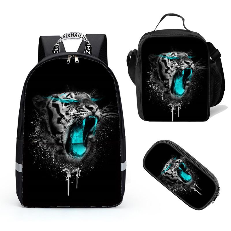 Deeprint Cool 3D Tiger  School Book Bag Printing Backpacks for Boys Girls - mihoodie