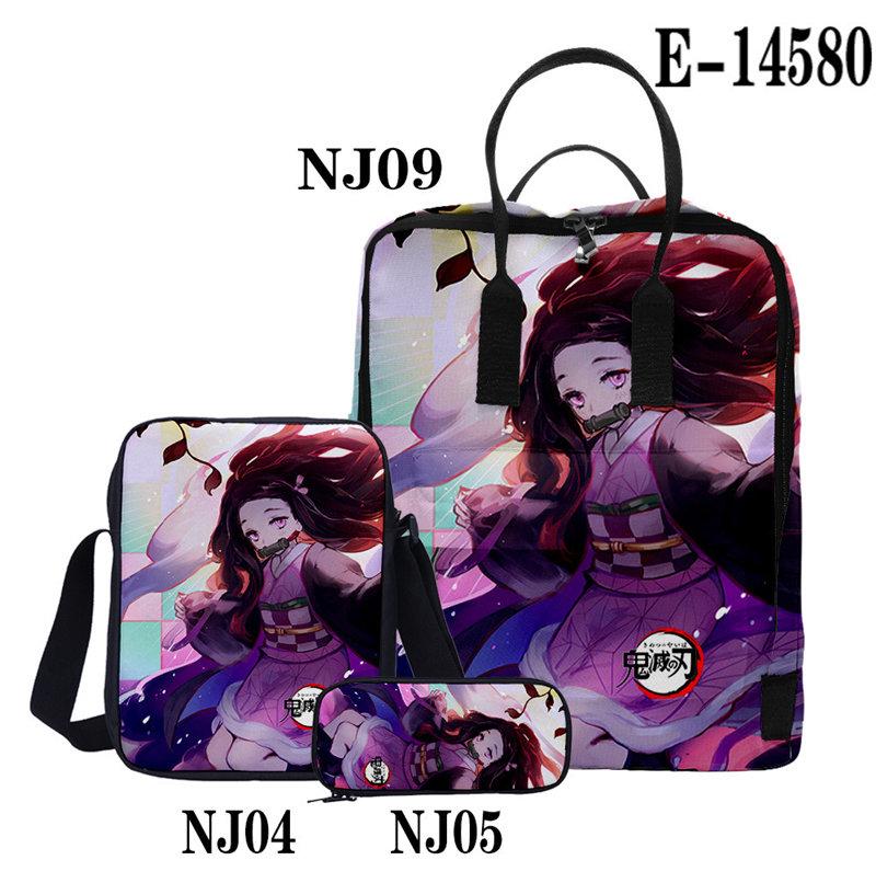 Casual Stylish Demon Slayer 3D Backpack With Two Shoulders For Women Men 3-pieces Set - mihoodie