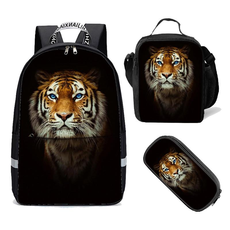 Deeprint Cool 3D Tiger  School Book Bag Printing Backpacks for Boys Girls - mihoodie