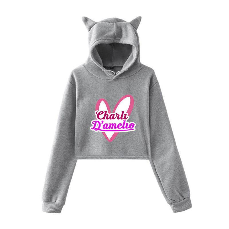 Charli D'Amelio Hoodie Clothes Midriff Cat Ear Fans Stylish Design Funky Custom Long Sleeve Sweater for Women - mihoodie