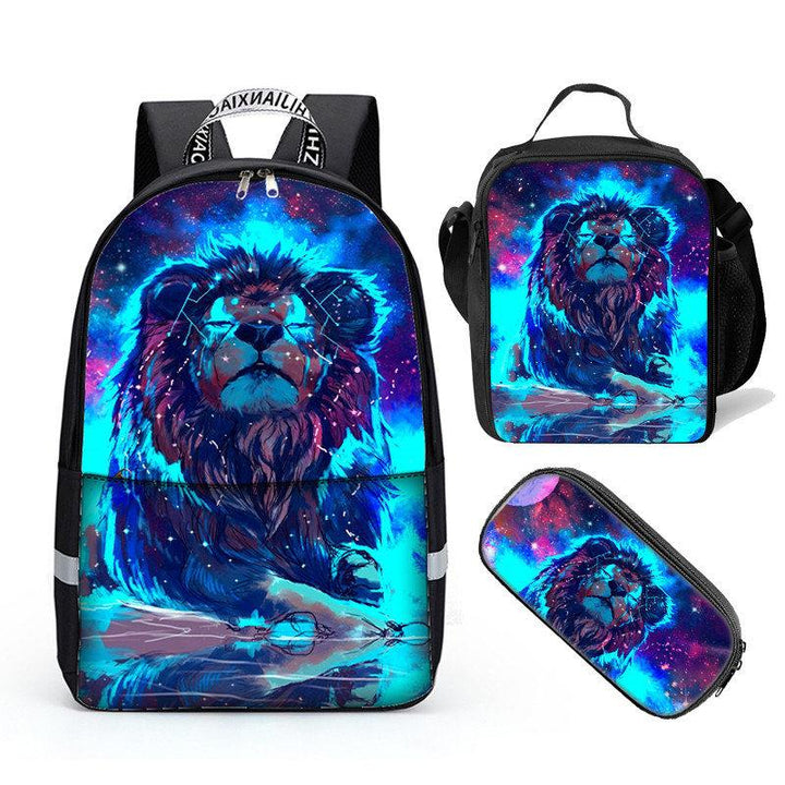 Deeprint Cool 3D  Lion  Student  Bookbag Lightweight Laptop Bag with Shoulder Bags and Pen Case for Teen Boys and Girls - mihoodie