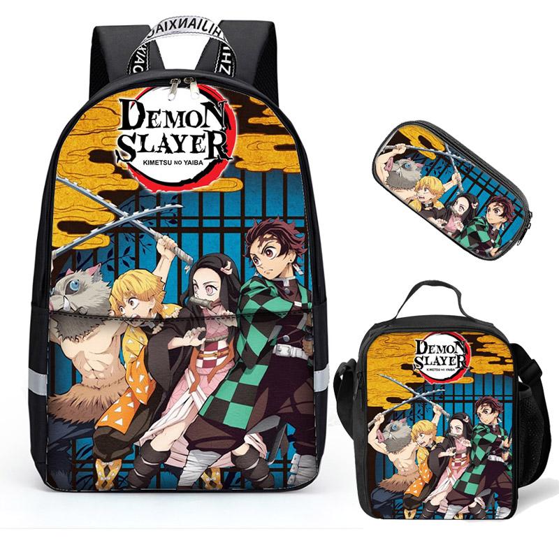 Teens Demon Slayer Backpack Set 3 Piece  Boys School Bags,Lunch Bags,Pencil Box 3 in 1 - mihoodie