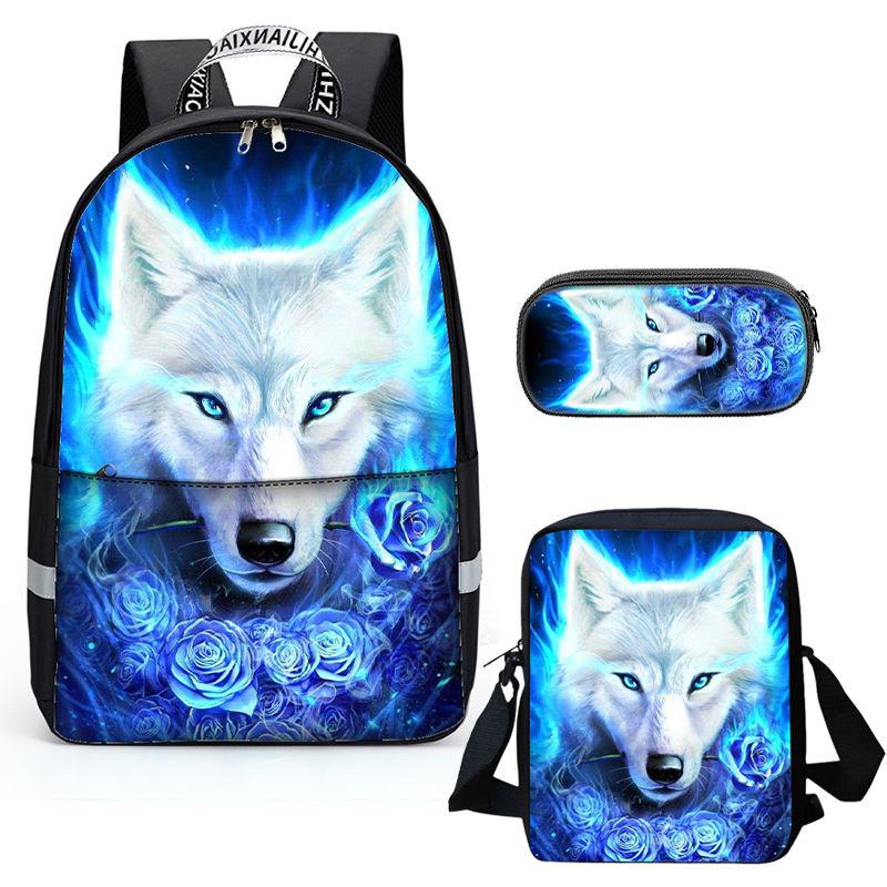 Vivid 3D Wolf  Kids Backpack School Children Book Bag Rucksack Lightweight Daypack for Boys Girls - mihoodie