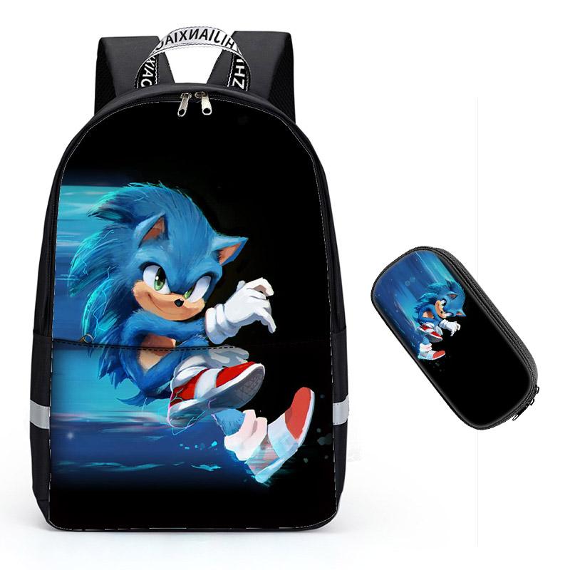 Sonic the Hedgehog School Backpack for Boys Girls School Bookbag 3 in 1 Backpack Set with Lunch Bag and Pencil Case - mihoodie