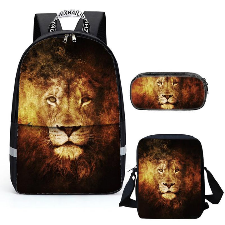 Unique  Designs 3D Animal  Lion School Backpack With Lunch bag Pencil Case - mihoodie