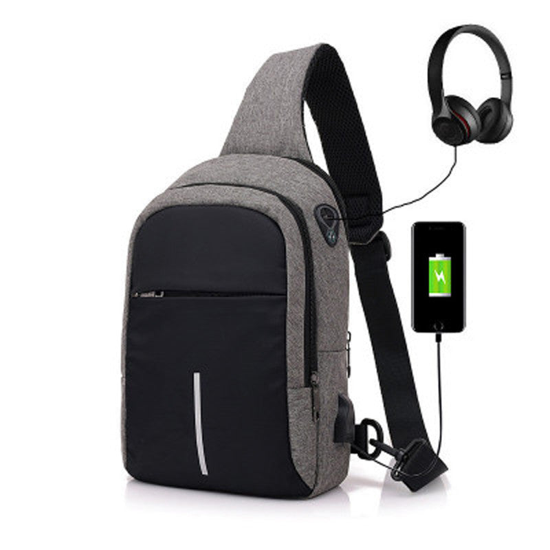 Jsvery 2022 Men&#39;s Canvas Chest Bag External USB Interface Charging Smart Small Backpack Wide Shoulder Strap Zipper Design Men Shoulder Bag - mihoodie