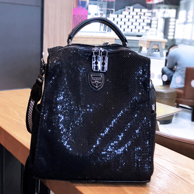 Jsvery 2022 Mesh Netting Iridescent Paillette Backpack Women High Quality Sparkle Shiny Daily School Bag Female Female Bagpack Shoulder Bag - mihoodie