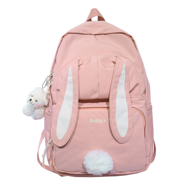 Jsvery 2022 Cute Rabbit Girl School Backpack Female Large Capacity Kawaii Back Pack Mochila Pink Women Bagpack Nylon Cartoon Schoolbag - mihoodie