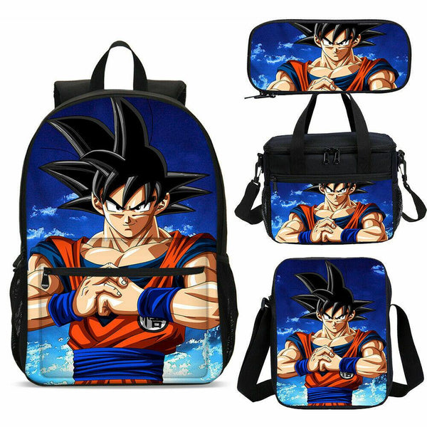 Dragon Ball Goku Schoolbag Set Boys Backpack Lunch Bag Crossbody Pen Bag 4Pcs - mihoodie
