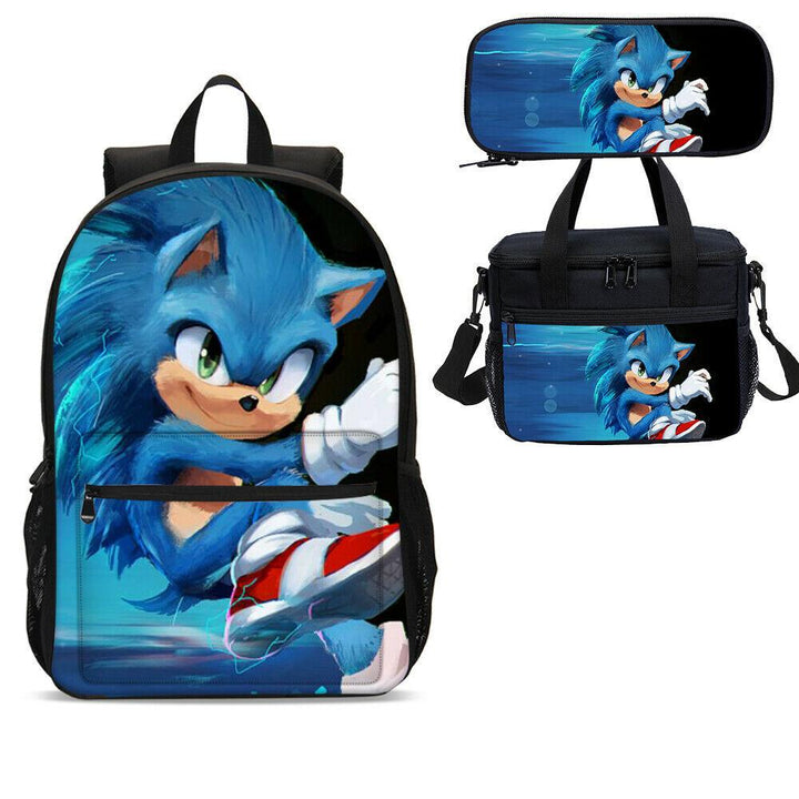 Cool Sonic the Hedgehog School Backpack Cooler Lunch Bag Shoulder Bag Pen Case 4PCS - mihoodie