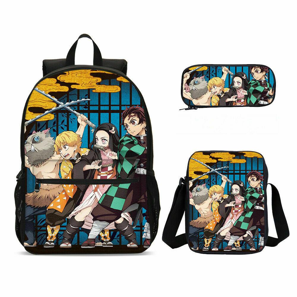 4PCS 3D Demon Slayer Dinosaur School Backpacks for Kids Boy Girls Lightweight Backpack Bookbags Set - mihoodie