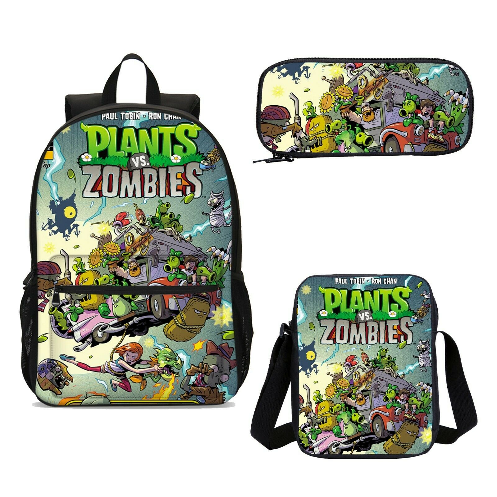 Plants vs Zombies 3D Print Backpack for Kids School Bookbag Lunch Bag Shoulder Bag Pencil Bag 4PCS - mihoodie