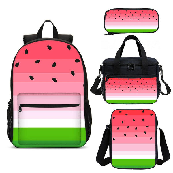 Casual Cute Watermelon Girls Large School Backpack Lunch Box Shouder Bag Pen Bag 4PCS - mihoodie