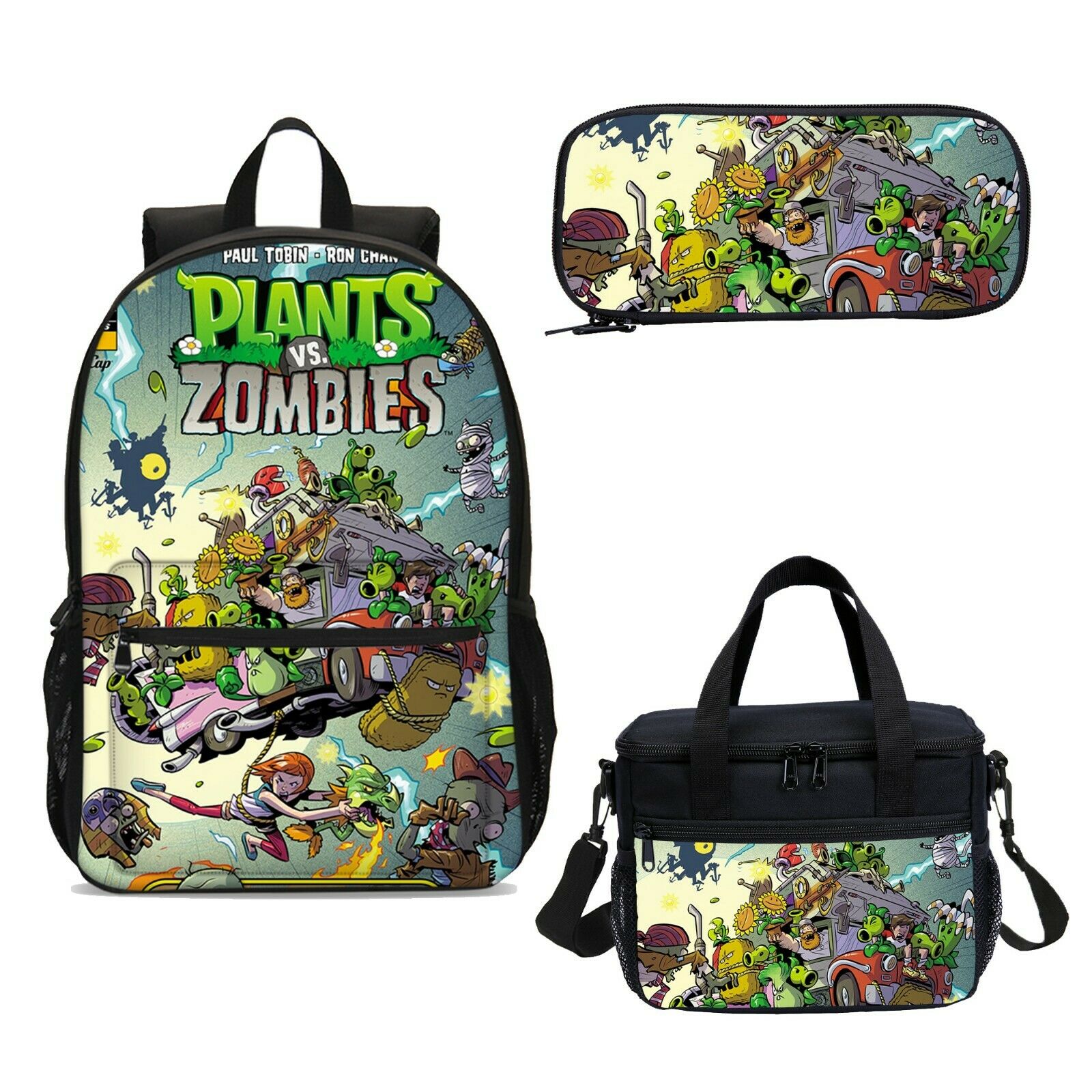 Plants vs Zombies 3D Print Backpack for Kids School Bookbag Lunch Bag Shoulder Bag Pencil Bag 4PCS - mihoodie