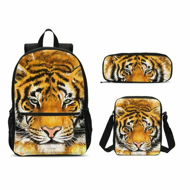 Casual Tiger Large Backpack Insulated Lunch Bags Pencil Case Boys Girls Schoolbag 4PCS - mihoodie