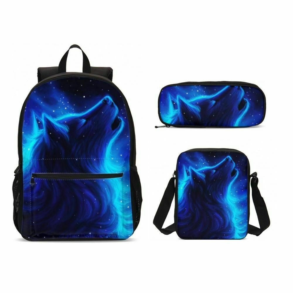 3D Print Wolf Bookbag, Children's Cool Rucksacks for School Teen Laptop Computer Backpacks 4PCS - mihoodie